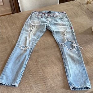 True Religion Light Blue Distressed Audrey Jeans 24